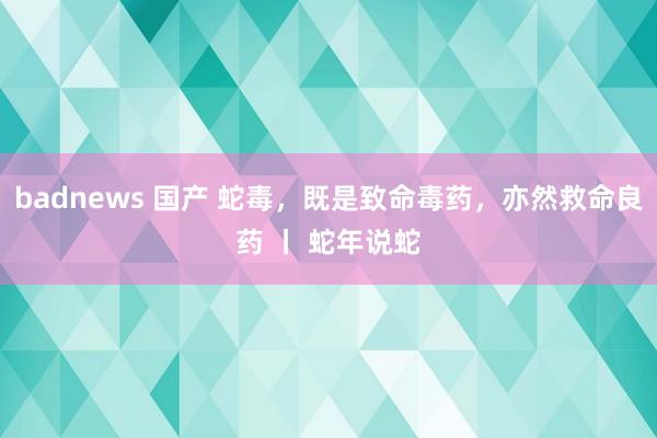 badnews 国产 蛇毒，既是致命毒药，亦然救命良药 丨 蛇年说蛇