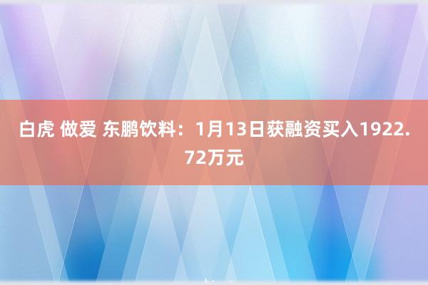 白虎 做爱 东鹏饮料：1月13日获融资买入1922.72万元