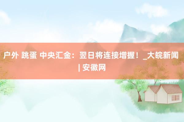 户外 跳蛋 中央汇金：翌日将连接增握！_大皖新闻 | 安徽网